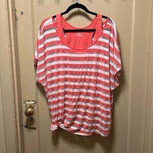 Lane Bryant Coral/salmon and White Striped Blouse